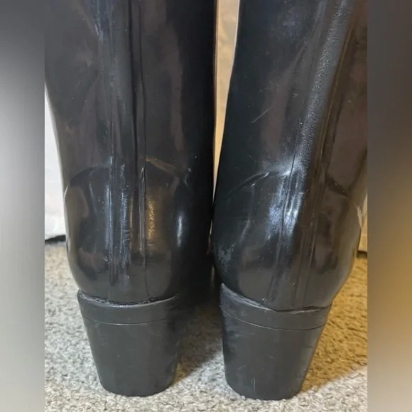 Kate Spade Women's Sz 9 Randi Black Gloss Rubber Heeled Knee High Rain Boots - Picture 7 of 11